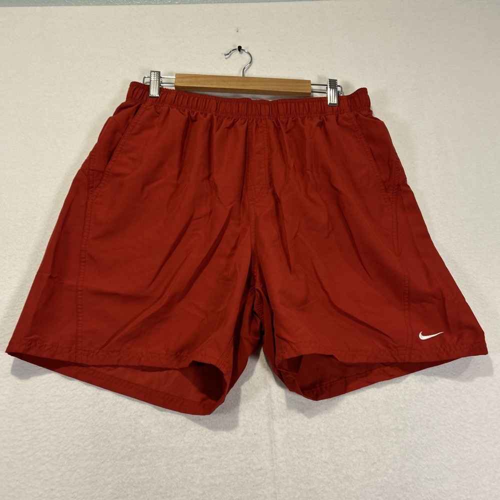 Vintage Nike Swim Shorts Mens XL Red Trunks Lined Drawstring Logo Pockets
